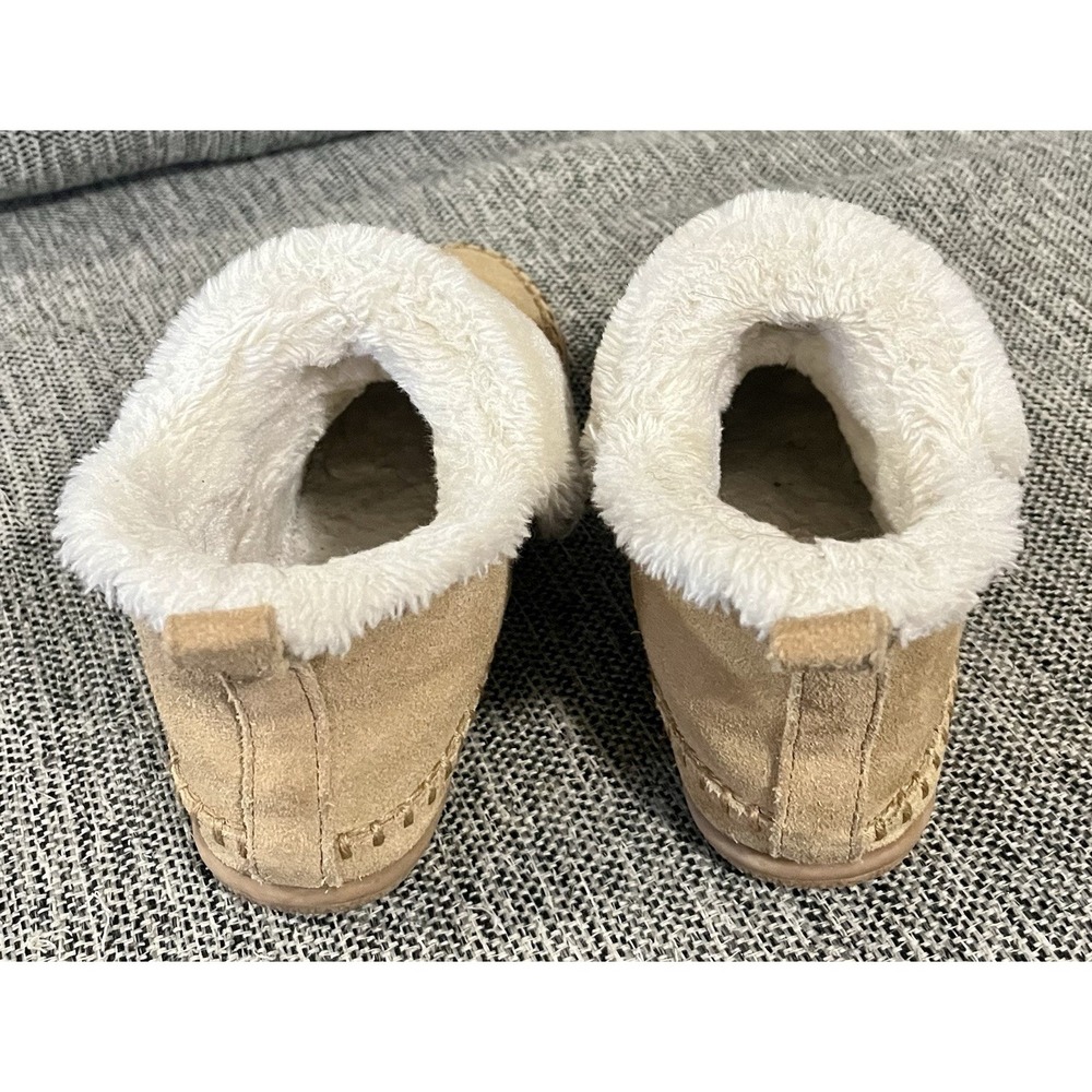 Minnetonka Mens Suede Sherpa Fur Lined Moccasin Slipper 40582 Size 8 Tan/Cream - Picture 3 of 8